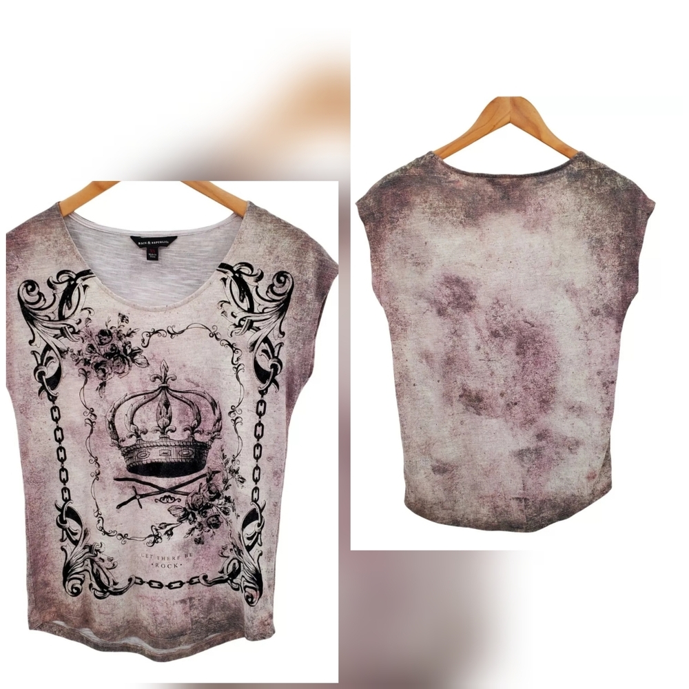 Rock & Republic Womens Floral Tie Dye Shirt Top Size Large "Let There Be Rock"